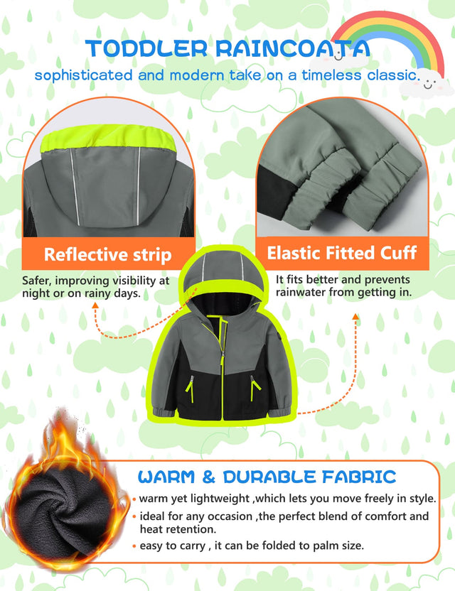 GEMYSE Toddler Jacket Fleece Lined Baby Boys Windbreaker Water Resistant Kids Hooded Coat Warm Spring Fall Outerwear