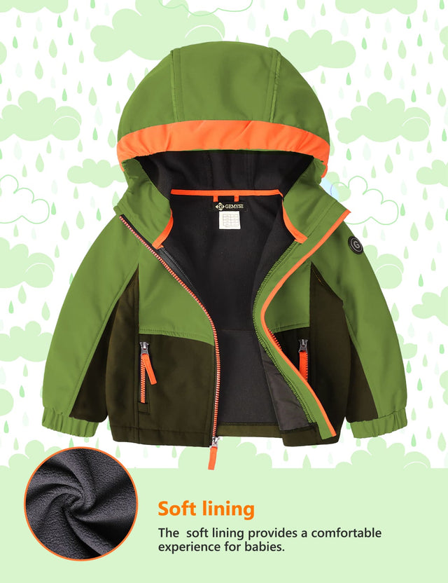 GEMYSE Toddler Jacket Fleece Lined Baby Boys Windbreaker Water Resistant Kids Hooded Coat Warm Spring Fall Outerwear
