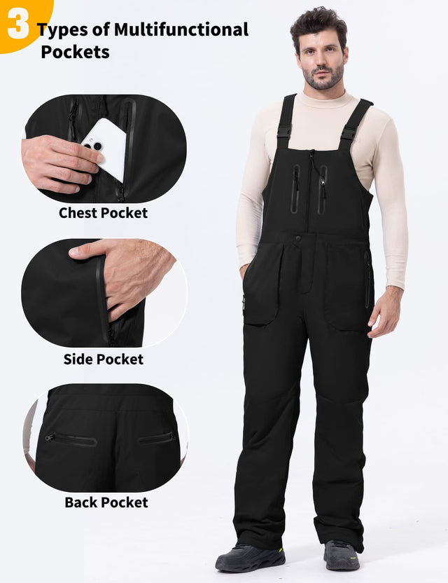 GEMYSE Men's Insulated Skiing Bibs Waterproof Snow Pants Winter Snowboarding Overalls