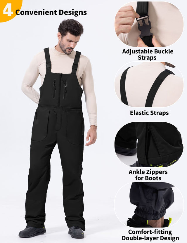 GEMYSE Men's Insulated Skiing Bibs Waterproof Snow Pants Winter Snowboarding Overalls