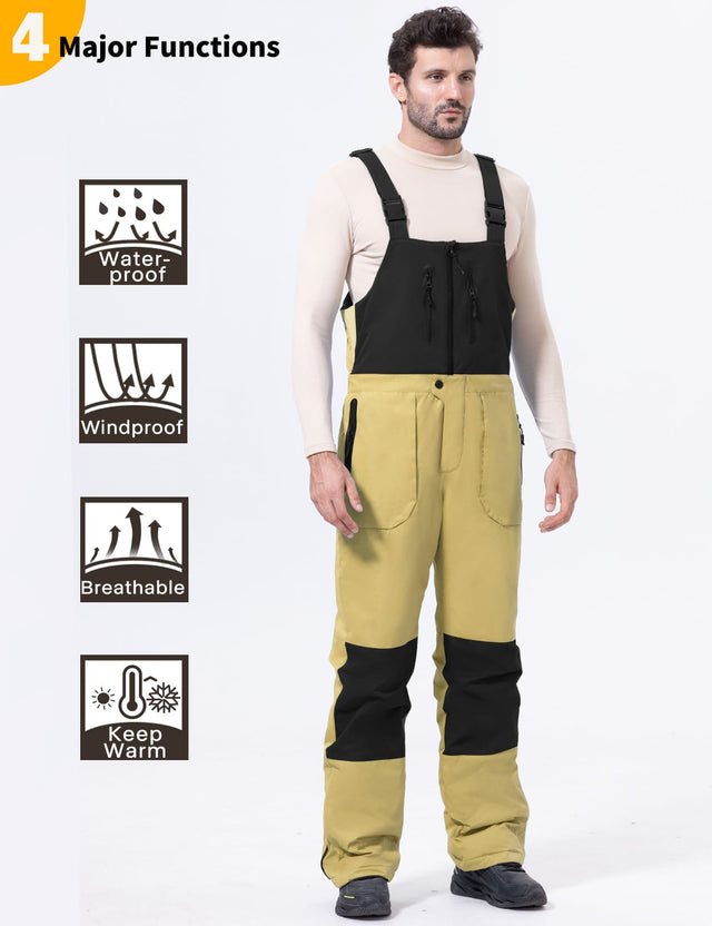GEMYSE Men's Insulated Skiing Bibs Waterproof Snow Pants Winter Snowboarding Overalls