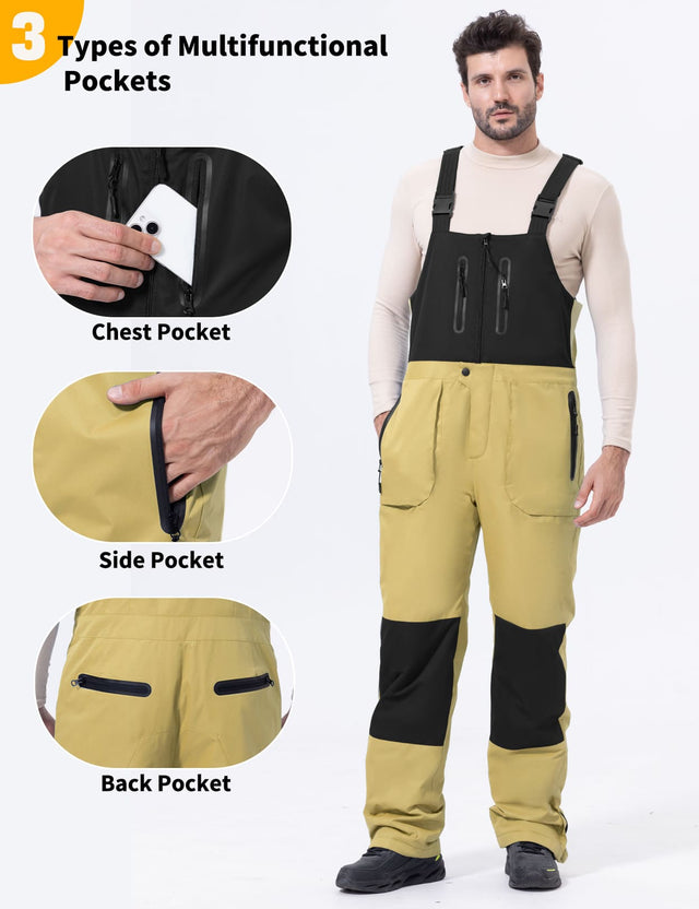 GEMYSE Men's Insulated Skiing Bibs Waterproof Snow Pants Winter Snowboarding Overalls