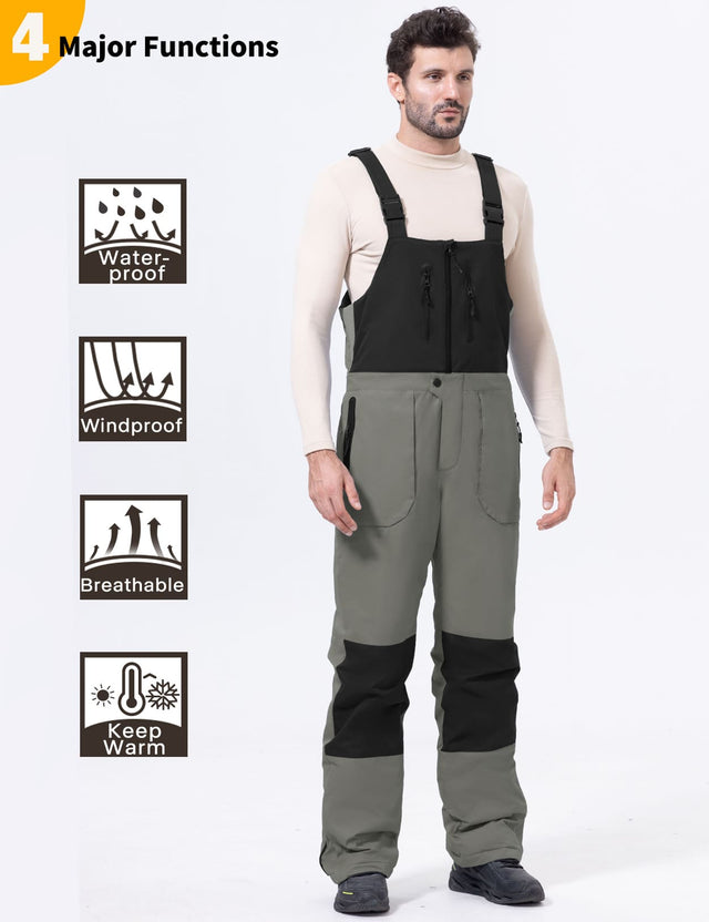GEMYSE Men's Insulated Skiing Bibs Waterproof Snow Pants Winter Snowboarding Overalls