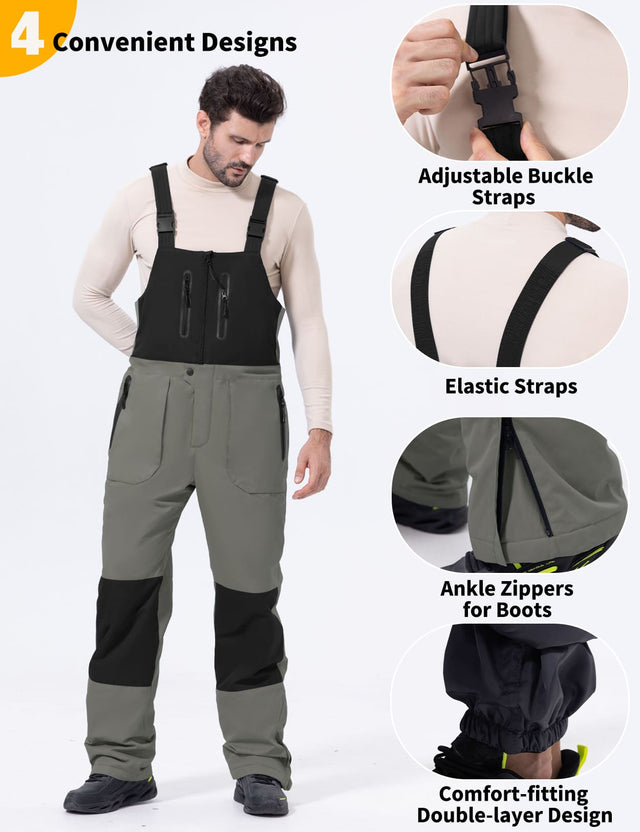 GEMYSE Men's Insulated Skiing Bibs Waterproof Snow Pants Winter Snowboarding Overalls