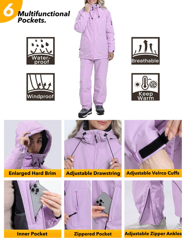 GEMYSE Women's Ski Snowsuit Waterproof Windproof Insulated Jacket and Pants Set