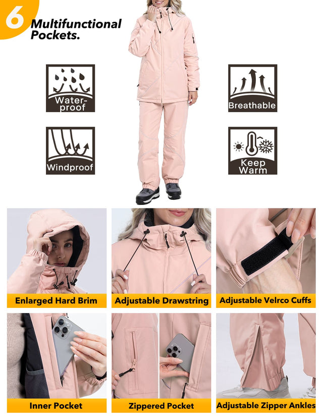 GEMYSE Women's Ski Snowsuit Waterproof Windproof Insulated Jacket and Pants Set