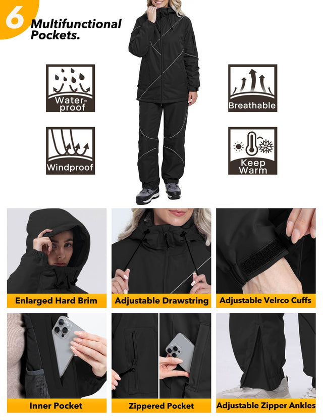 GEMYSE Women's Ski Snowsuit Waterproof Windproof Insulated Jacket and Pants Set