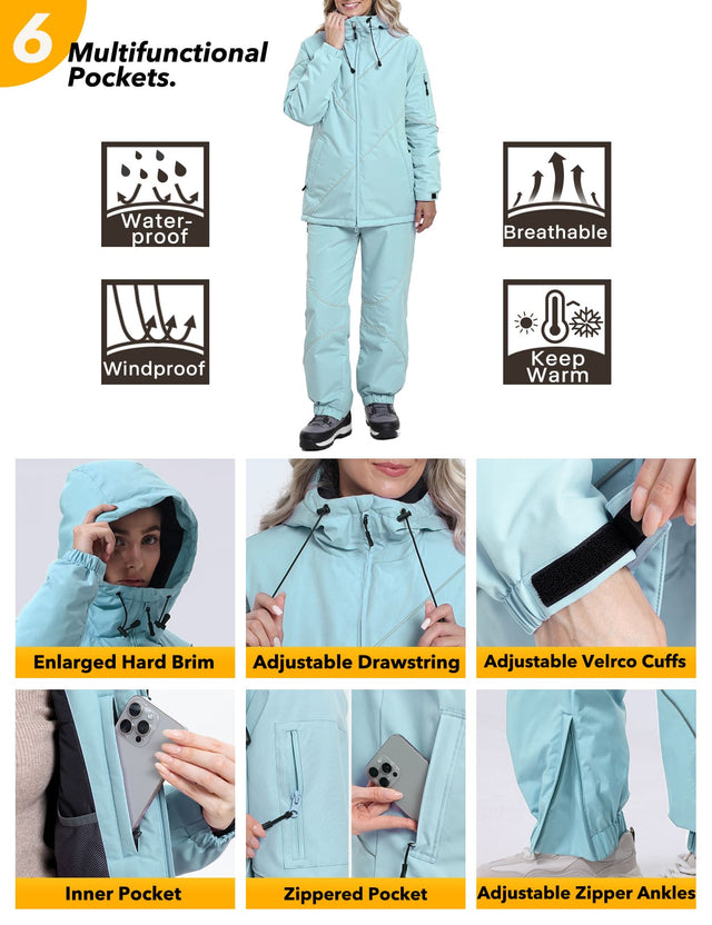 GEMYSE Women's Ski Snowsuit Waterproof Windproof Insulated Jacket and Pants Set