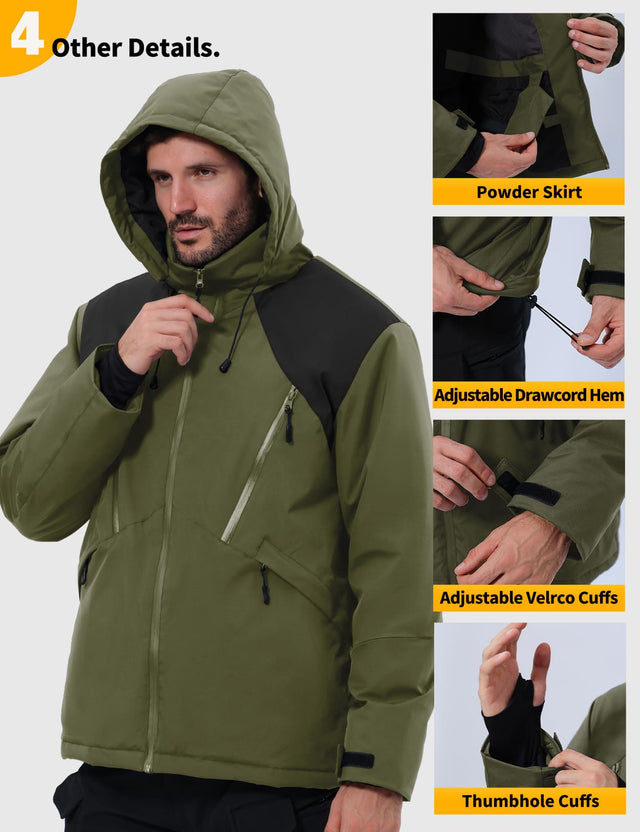 GEMYSE Men's Winter Ski Jacket Snow Coats Waterproof Snowboard Jacket Hooded insulated Windproof Parka With Multi-Pockets