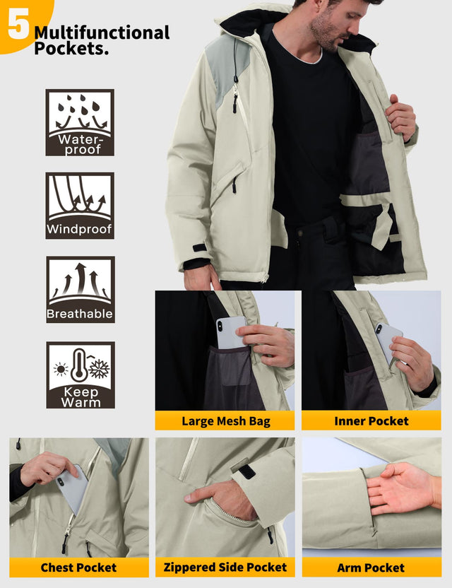 GEMYSE Men's Winter Ski Jacket Snow Coats Waterproof Snowboard Jacket Hooded insulated Windproof Parka With Multi-Pockets