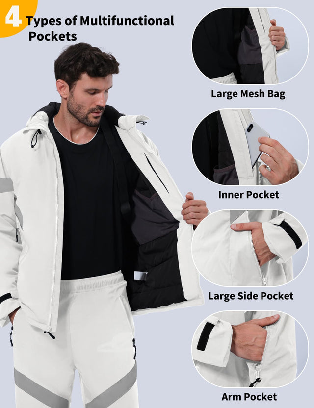 GEMYSE Men's Ski Suit Waterproof Snow Suit Winter snowboard Jacket and Pants Set Hooded ski outfits with Reflective Trim