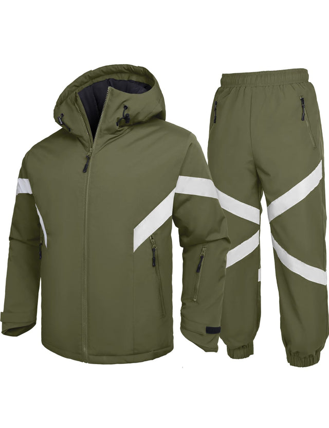 GEMYSE Men's Ski Suit Waterproof Snow Suit Winter snowboard Jacket and Pants Set Hooded ski outfits with Reflective Trim