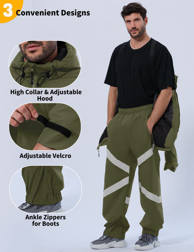 GEMYSE Men's Ski Suit Waterproof Snow Suit Winter snowboard Jacket and Pants Set Hooded ski outfits with Reflective Trim