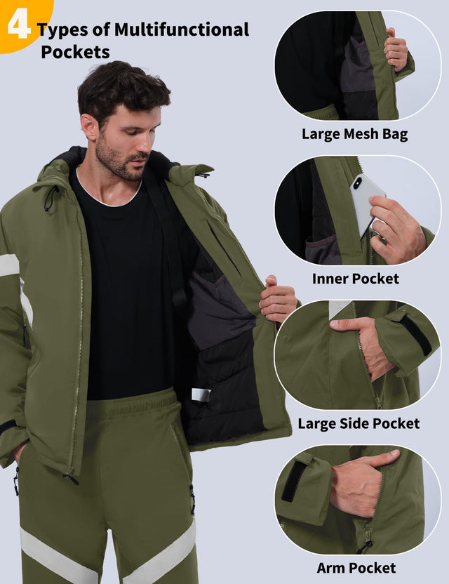 GEMYSE Men's Ski Suit Waterproof Snow Suit Winter snowboard Jacket and Pants Set Hooded ski outfits with Reflective Trim
