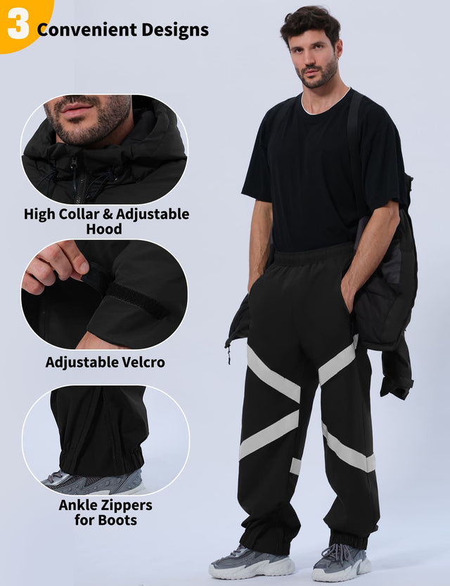 GEMYSE Men's Ski Suit Waterproof Snow Suit Winter snowboard Jacket and Pants Set Hooded ski outfits with Reflective Trim