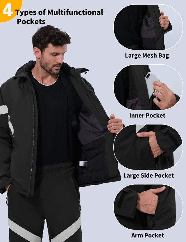 GEMYSE Men's Ski Suit Waterproof Snow Suit Winter snowboard Jacket and Pants Set Hooded ski outfits with Reflective Trim