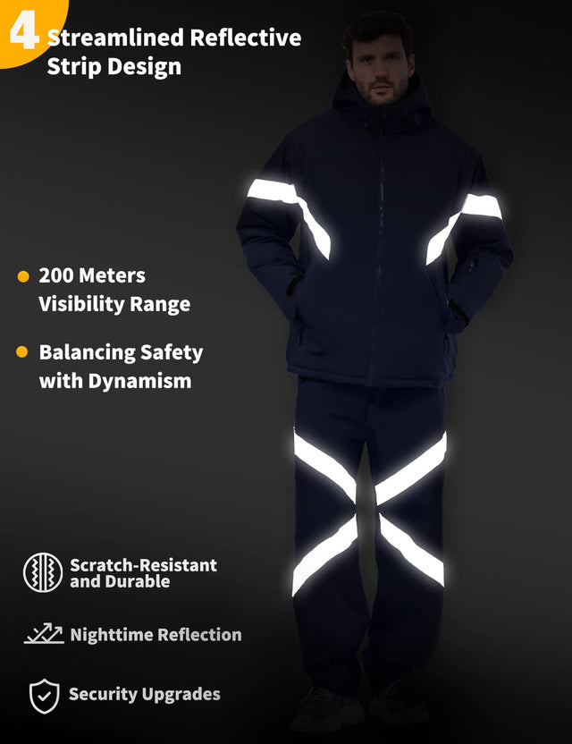 GEMYSE Men's Ski Suit Waterproof Snow Suit Winter snowboard Jacket and Pants Set Hooded ski outfits with Reflective Trim