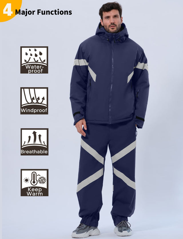 GEMYSE Men's Ski Suit Waterproof Snow Suit Winter snowboard Jacket and Pants Set Hooded ski outfits with Reflective Trim