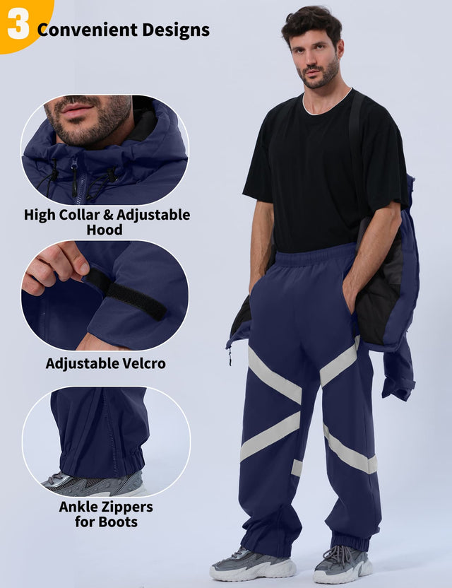 GEMYSE Men's Ski Suit Waterproof Snow Suit Winter snowboard Jacket and Pants Set Hooded ski outfits with Reflective Trim