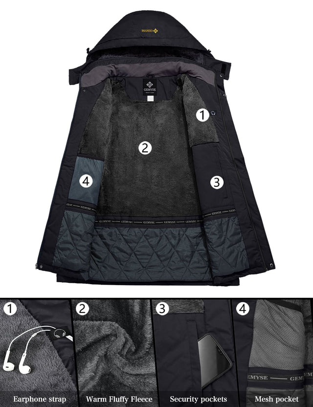 GEMYSE Men's Mountain Waterproof Ski Snow Jacket Winter Windproof Rain Jacket