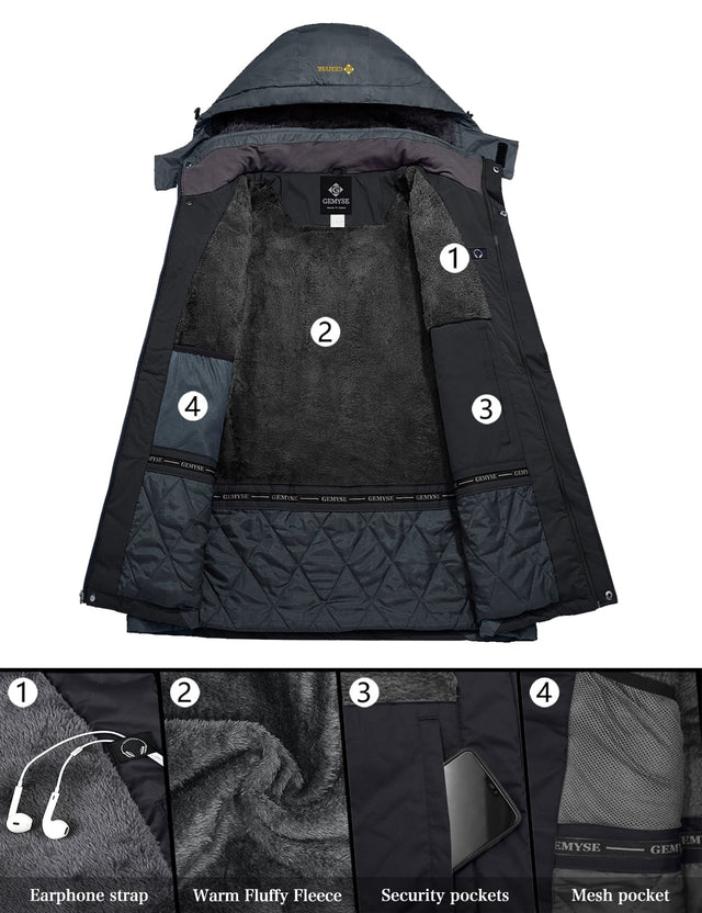 GEMYSE Men's Mountain Waterproof Ski Snow Jacket Winter Windproof Rain Jacket