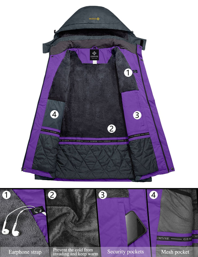 GEMYSE Women's Ski Snow Jacket Warm Winter Waterproof Coat Snowboard Rain Jacket Hooded Windproof Windbreaker