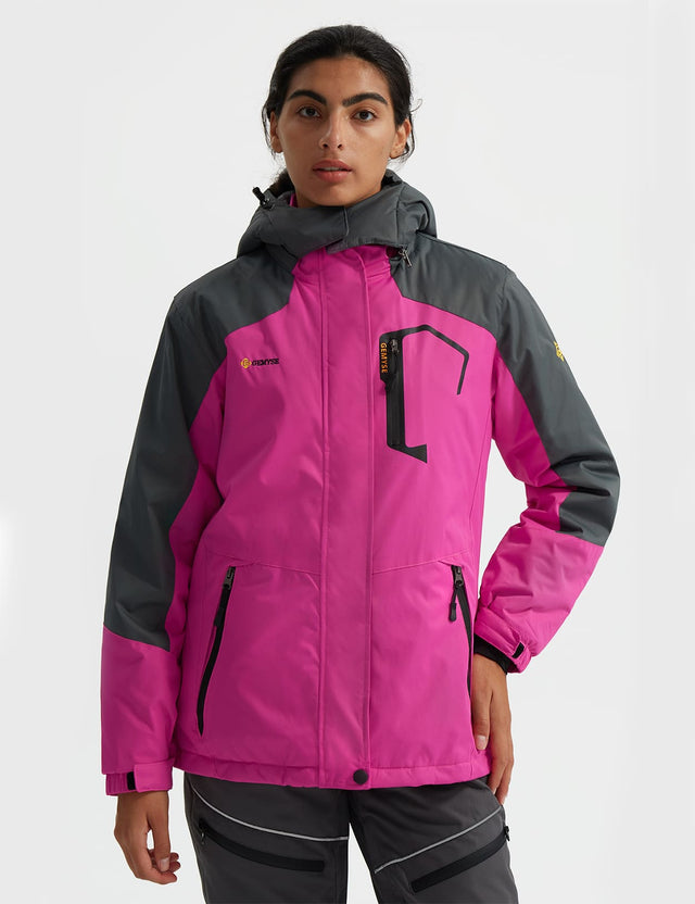 GEMYSE Women's Ski Snow Jacket Warm Winter Waterproof Coat Snowboard Rain Jacket Hooded Windproof Windbreaker