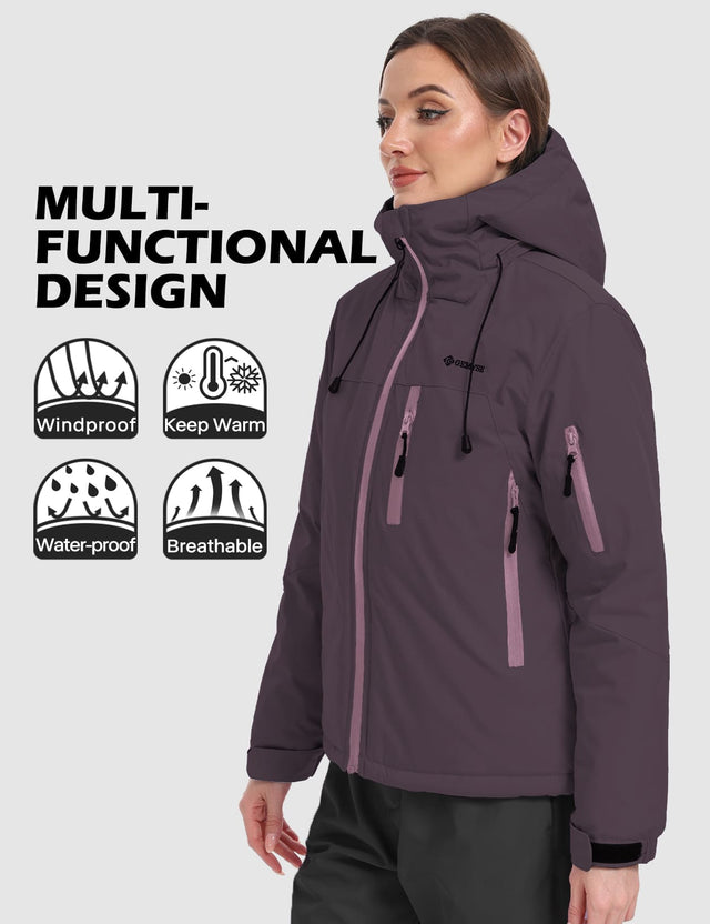 GEMYSE Women's Ski Jacket Warm Winter Snow Coat Waterproof Mountain Windbreaker Jacket for Snowboarding Hiking
