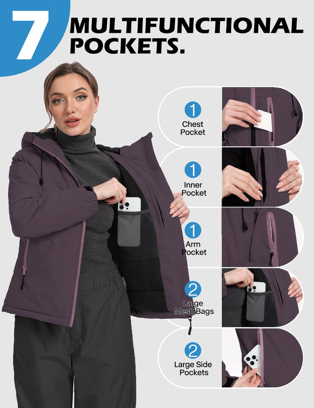 GEMYSE Women's Ski Jacket Warm Winter Snow Coat Waterproof Mountain Windbreaker Jacket for Snowboarding Hiking