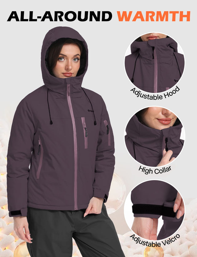 GEMYSE Women's Ski Jacket Warm Winter Snow Coat Waterproof Mountain Windbreaker Jacket for Snowboarding Hiking