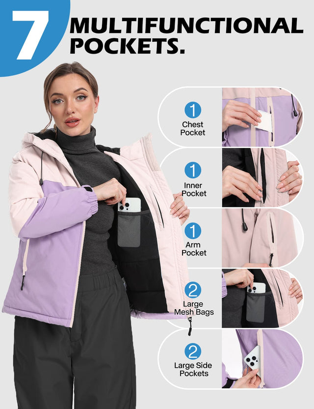 GEMYSE Women's Ski Jacket Warm Winter Snow Coat Waterproof Mountain Windbreaker Jacket for Snowboarding Hiking