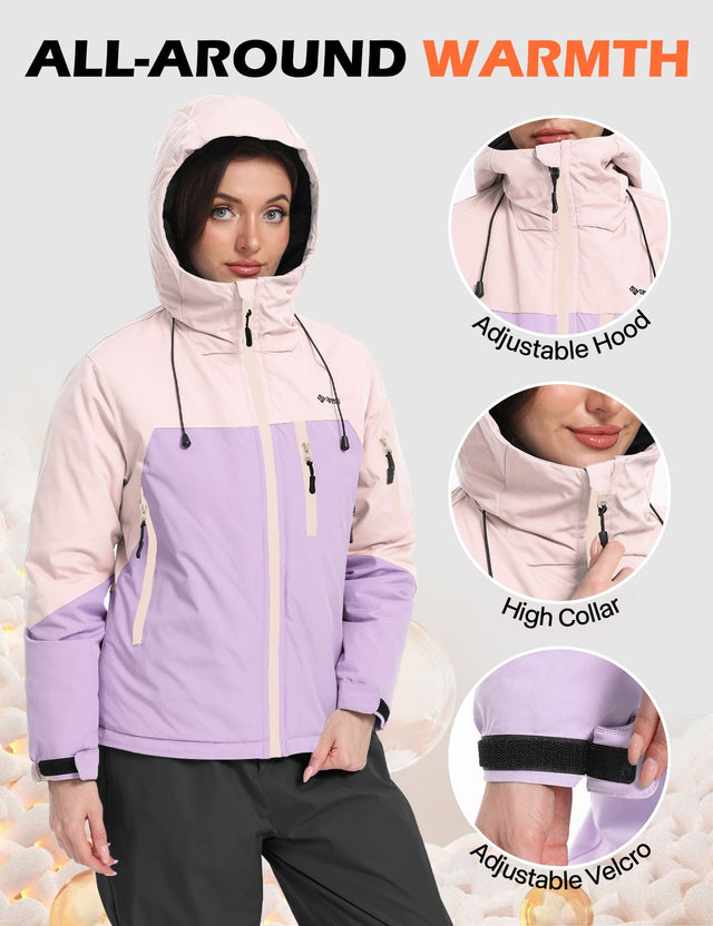 GEMYSE Women's Ski Jacket Warm Winter Snow Coat Waterproof Mountain Windbreaker Jacket for Snowboarding Hiking