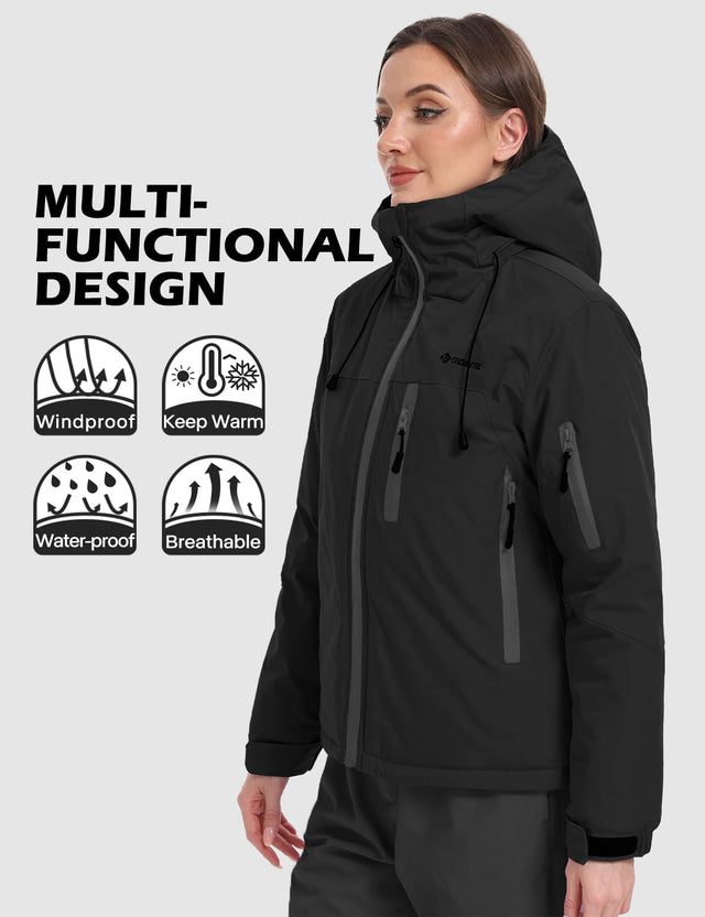 GEMYSE Women's Ski Jacket Warm Winter Snow Coat Waterproof Mountain Windbreaker Jacket for Snowboarding Hiking
