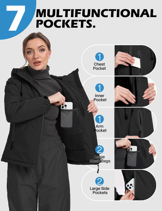 GEMYSE Women's Ski Jacket Warm Winter Snow Coat Waterproof Mountain Windbreaker Jacket for Snowboarding Hiking