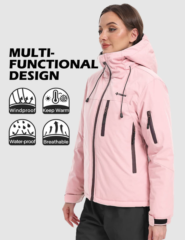 GEMYSE Women's Ski Jacket Warm Winter Snow Coat Waterproof Mountain Windbreaker Jacket for Snowboarding Hiking