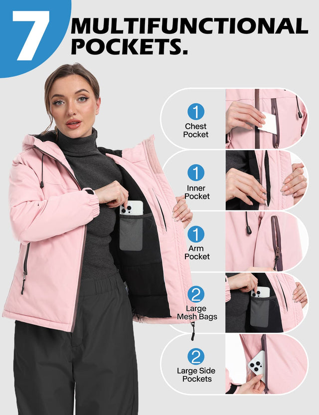 GEMYSE Women's Ski Jacket Warm Winter Snow Coat Waterproof Mountain Windbreaker Jacket for Snowboarding Hiking