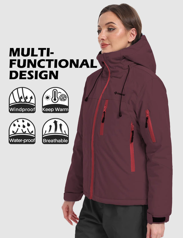 GEMYSE Women's Ski Jacket Warm Winter Snow Coat Waterproof Mountain Windbreaker Jacket for Snowboarding Hiking