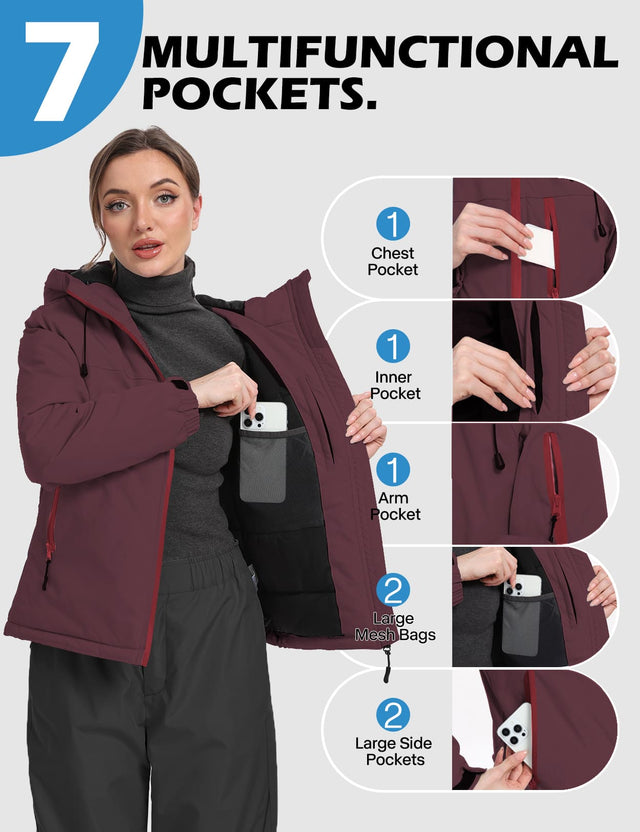 GEMYSE Women's Ski Jacket Warm Winter Snow Coat Waterproof Mountain Windbreaker Jacket for Snowboarding Hiking