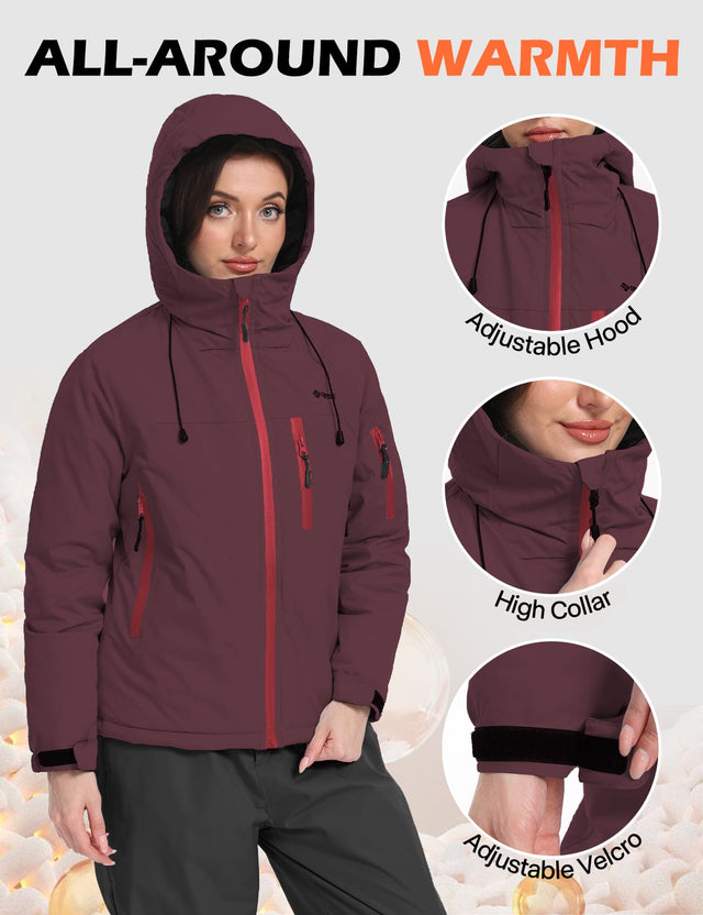 GEMYSE Women's Ski Jacket Warm Winter Snow Coat Waterproof Mountain Windbreaker Jacket for Snowboarding Hiking