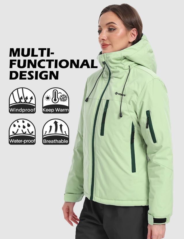 GEMYSE Women's Ski Jacket Warm Winter Snow Coat Waterproof Mountain Windbreaker Jacket for Snowboarding Hiking