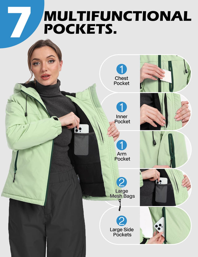 GEMYSE Women's Ski Jacket Warm Winter Snow Coat Waterproof Mountain Windbreaker Jacket for Snowboarding Hiking