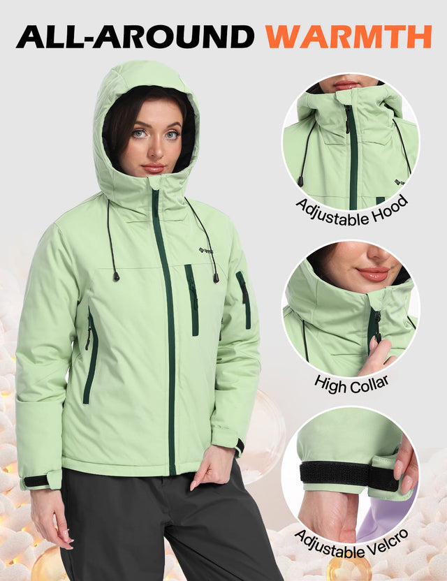 GEMYSE Women's Ski Jacket Warm Winter Snow Coat Waterproof Mountain Windbreaker Jacket for Snowboarding Hiking