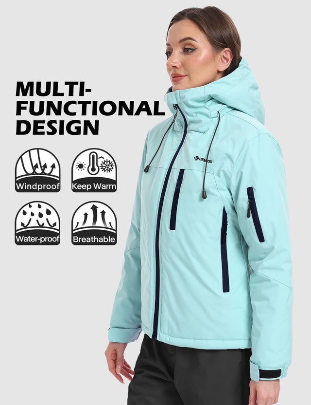 GEMYSE Women's Ski Jacket Warm Winter Snow Coat Waterproof Mountain Windbreaker Jacket for Snowboarding Hiking