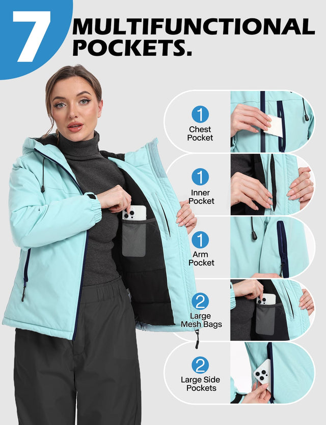 GEMYSE Women's Ski Jacket Warm Winter Snow Coat Waterproof Mountain Windbreaker Jacket for Snowboarding Hiking