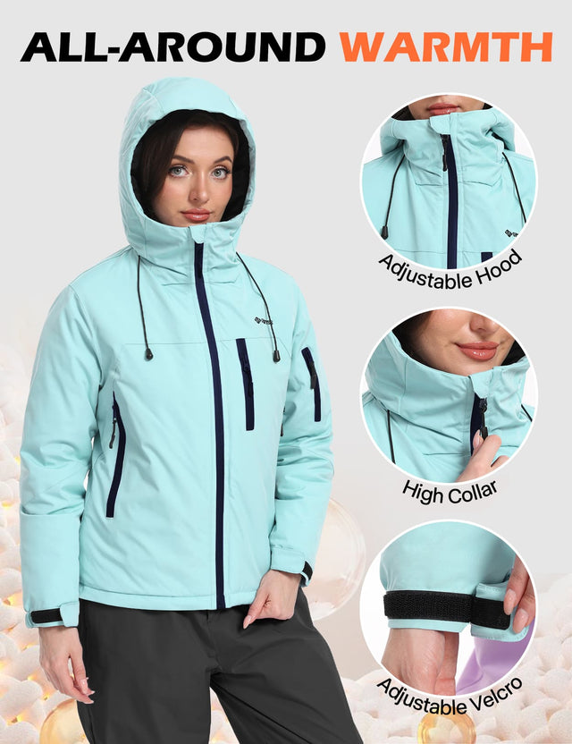 GEMYSE Women's Ski Jacket Warm Winter Snow Coat Waterproof Mountain Windbreaker Jacket for Snowboarding Hiking