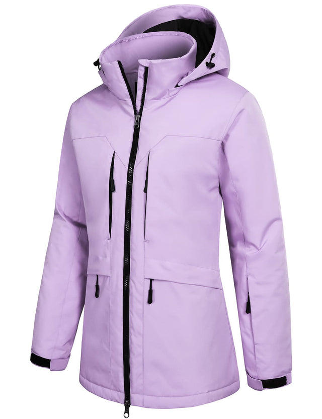 GEMYSE Women's Ski Jacket Waterproof Winter Snow Coat Warm Hooded Windbreaker Snowboarding Windproof Rain Jacket