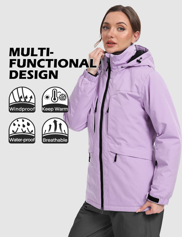 GEMYSE Women's Ski Jacket Waterproof Winter Snow Coat Warm Hooded Windbreaker Snowboarding Windproof Rain Jacket
