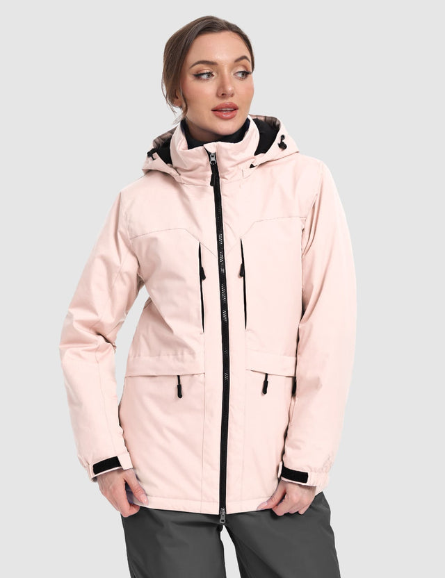 GEMYSE Women's Ski Jacket Waterproof Winter Snow Coat Warm Hooded Windbreaker Snowboarding Windproof Rain Jacket