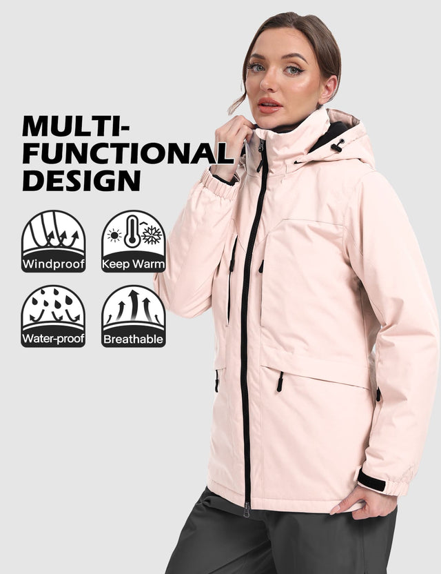 GEMYSE Women's Ski Jacket Waterproof Winter Snow Coat Warm Hooded Windbreaker Snowboarding Windproof Rain Jacket