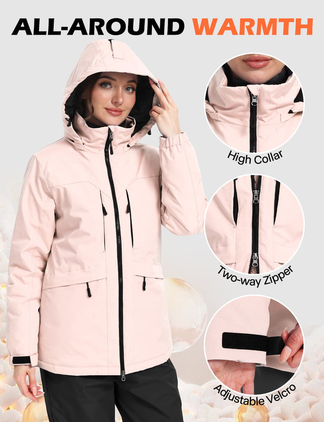 GEMYSE Women's Ski Jacket Waterproof Winter Snow Coat Warm Hooded Windbreaker Snowboarding Windproof Rain Jacket